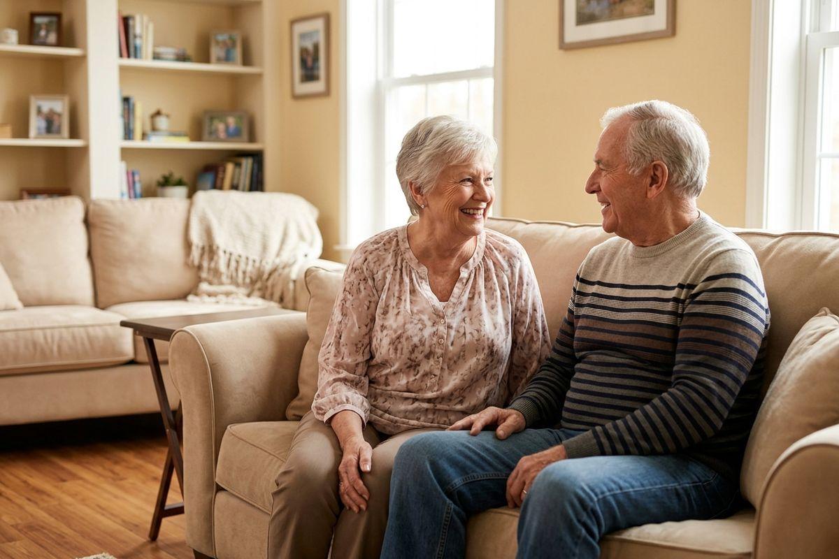 A senior couple discuss their future care plans together.